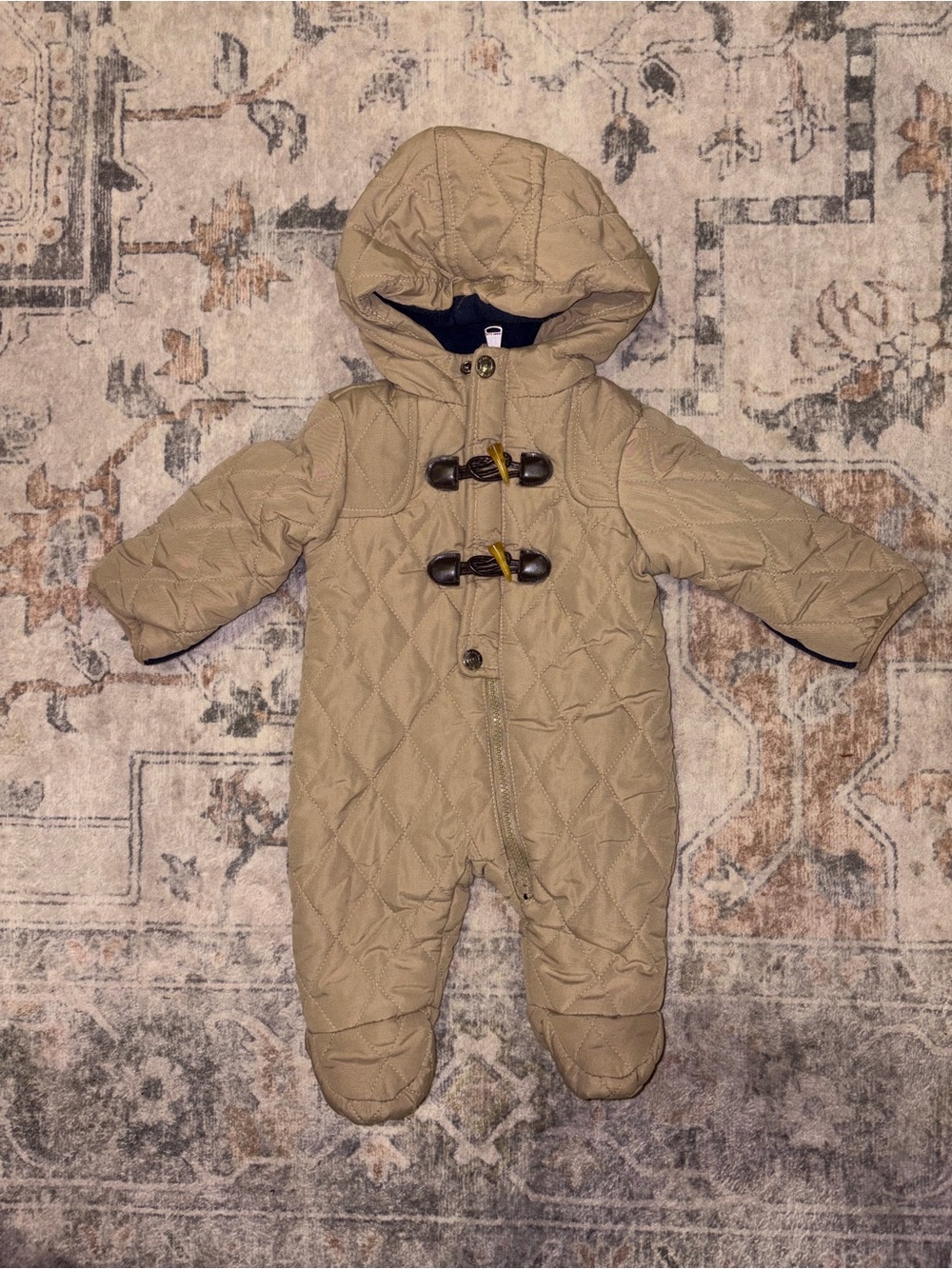 Perry Ellis Quilted Hooded One-Piece in Tan